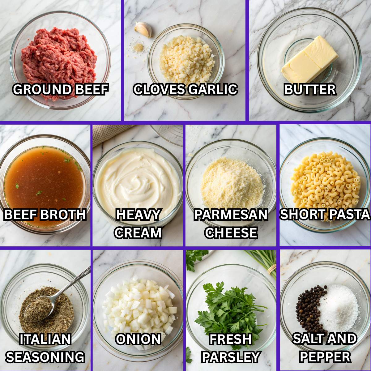 Creamy Beef and Garlic Butter Pasta Ingredients