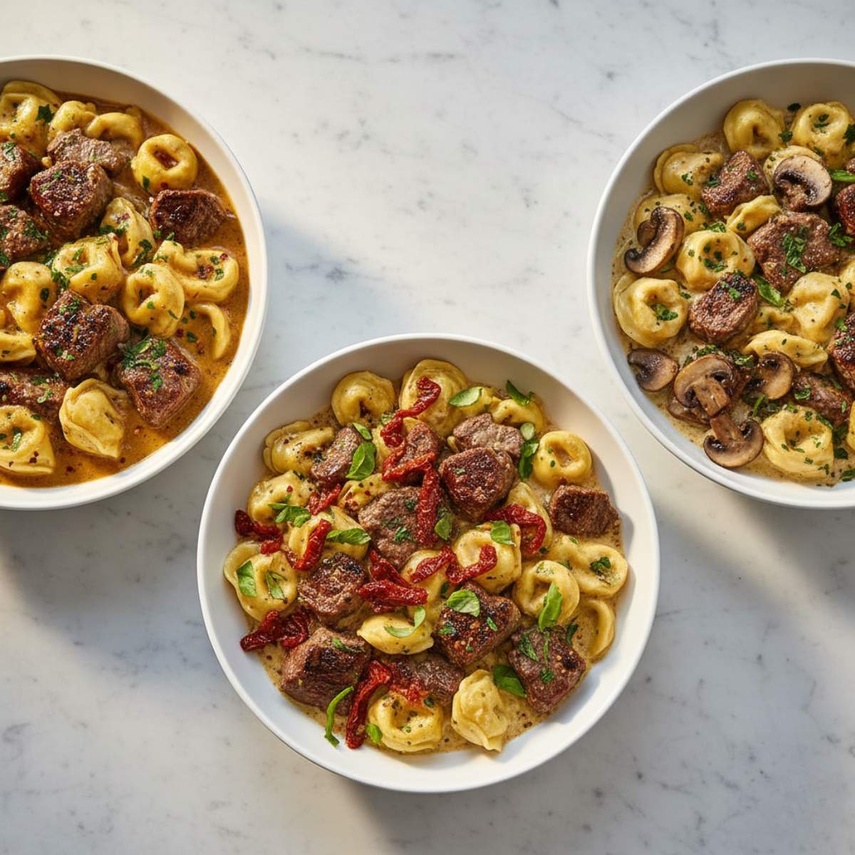 Garlic Steak Tortellini Variations