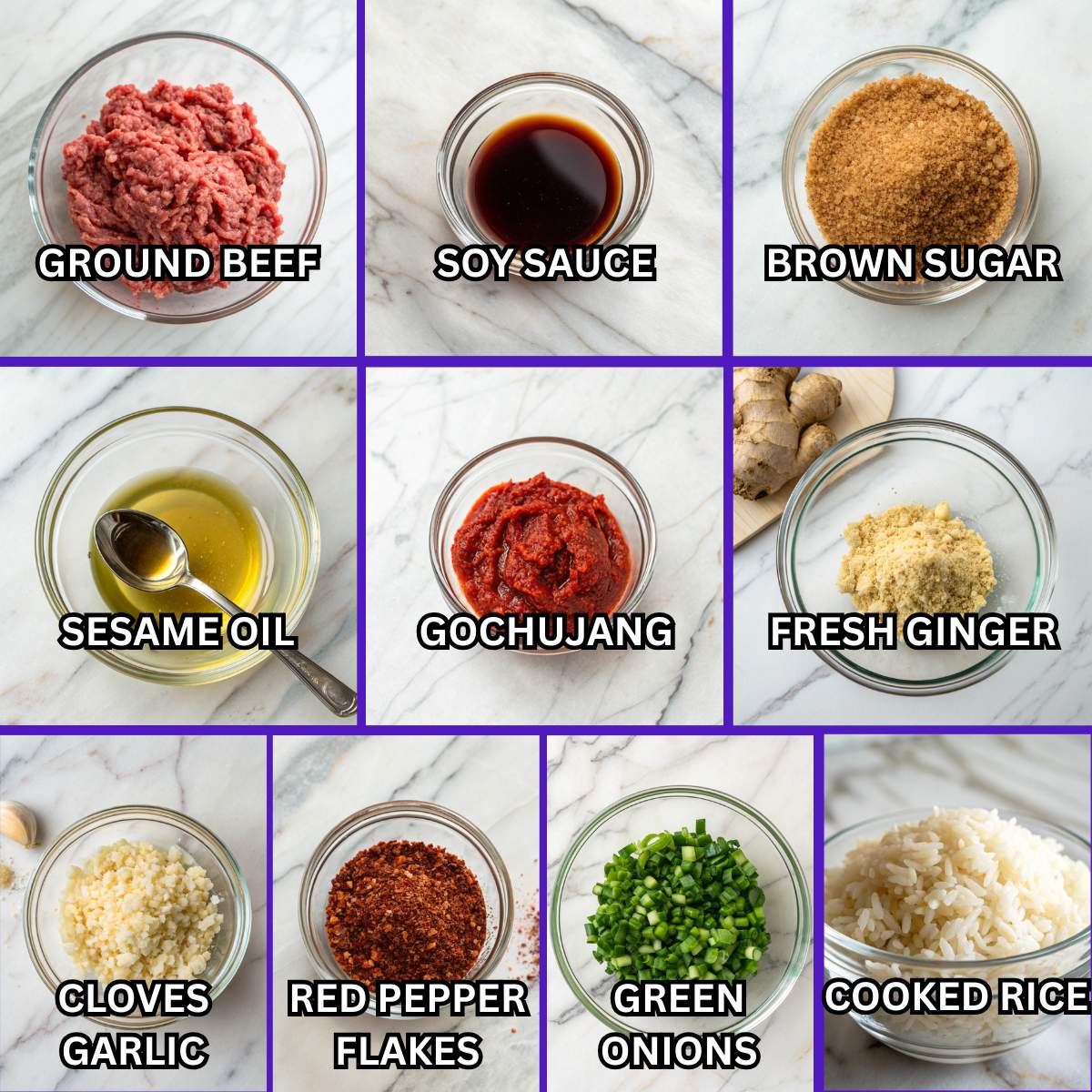 Korean Ground Beef Bowl Ingredients