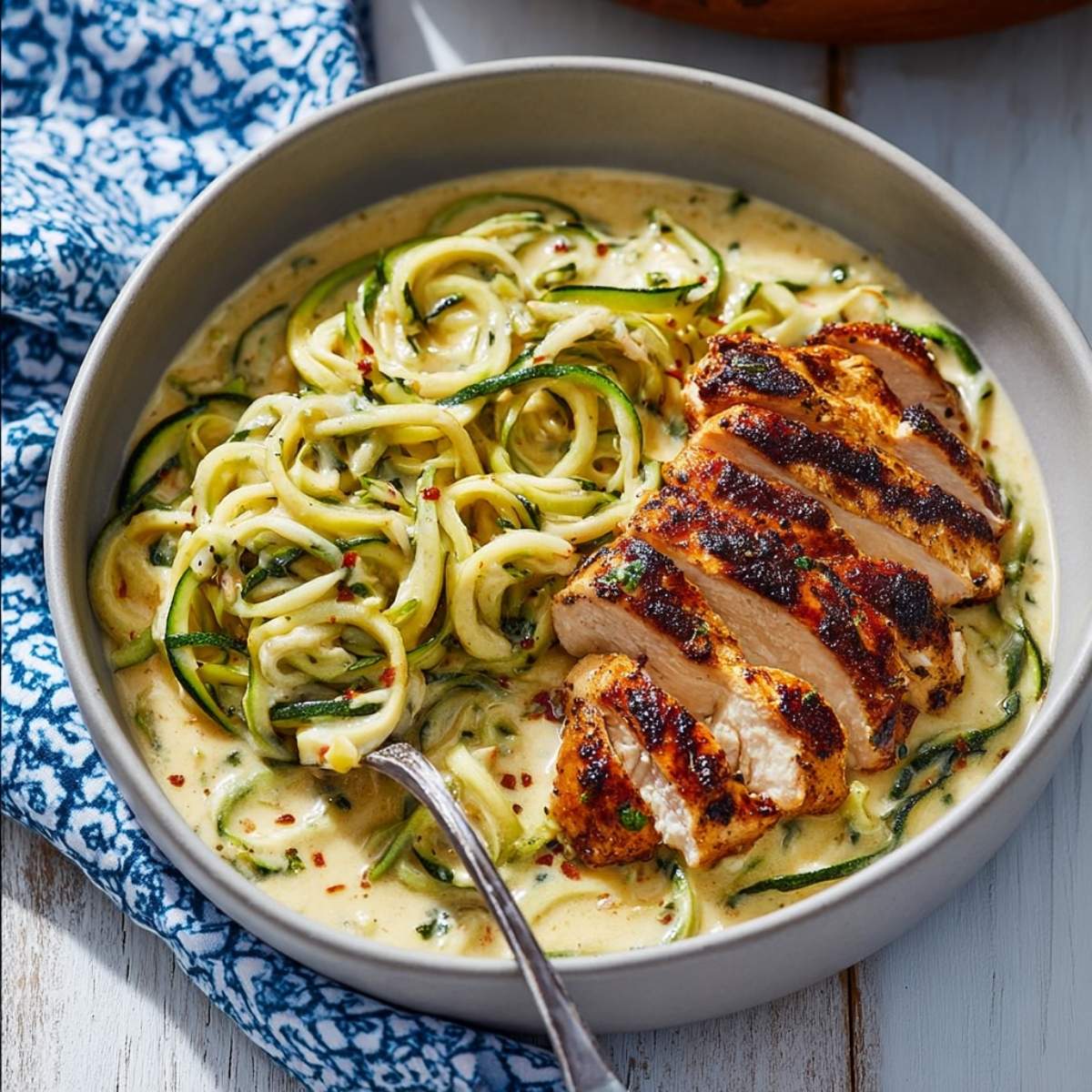 Zucchini Noodle Chicken Alfredo